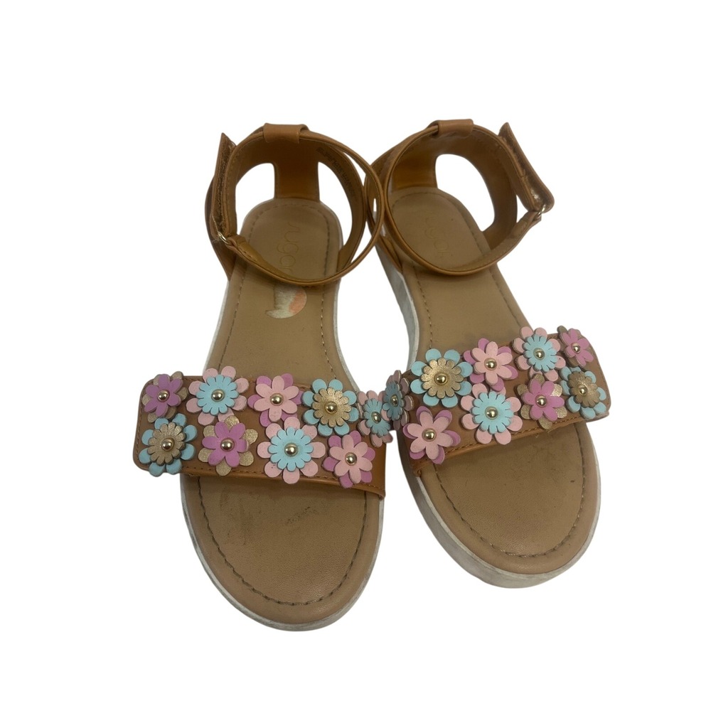 Sugar Sailee Kids Tan Floral Applique Ankle Strap Sandals KS07177S Size 3M